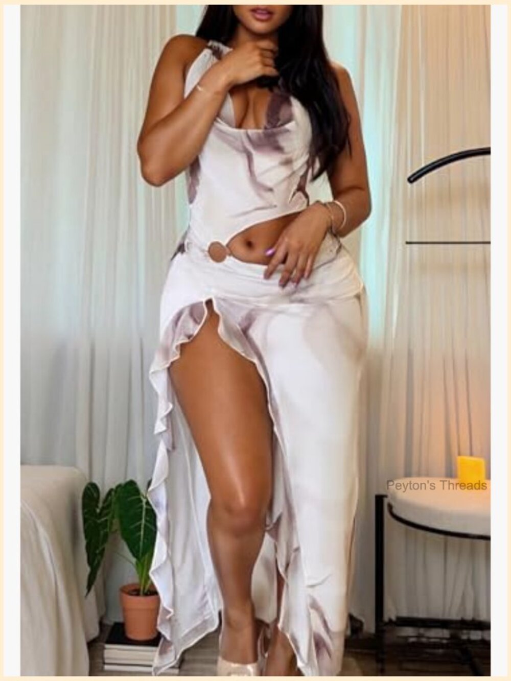 Sexy Bodycon Halter Dress Ruffle Cut Out Maxi - Picture 3 of 6